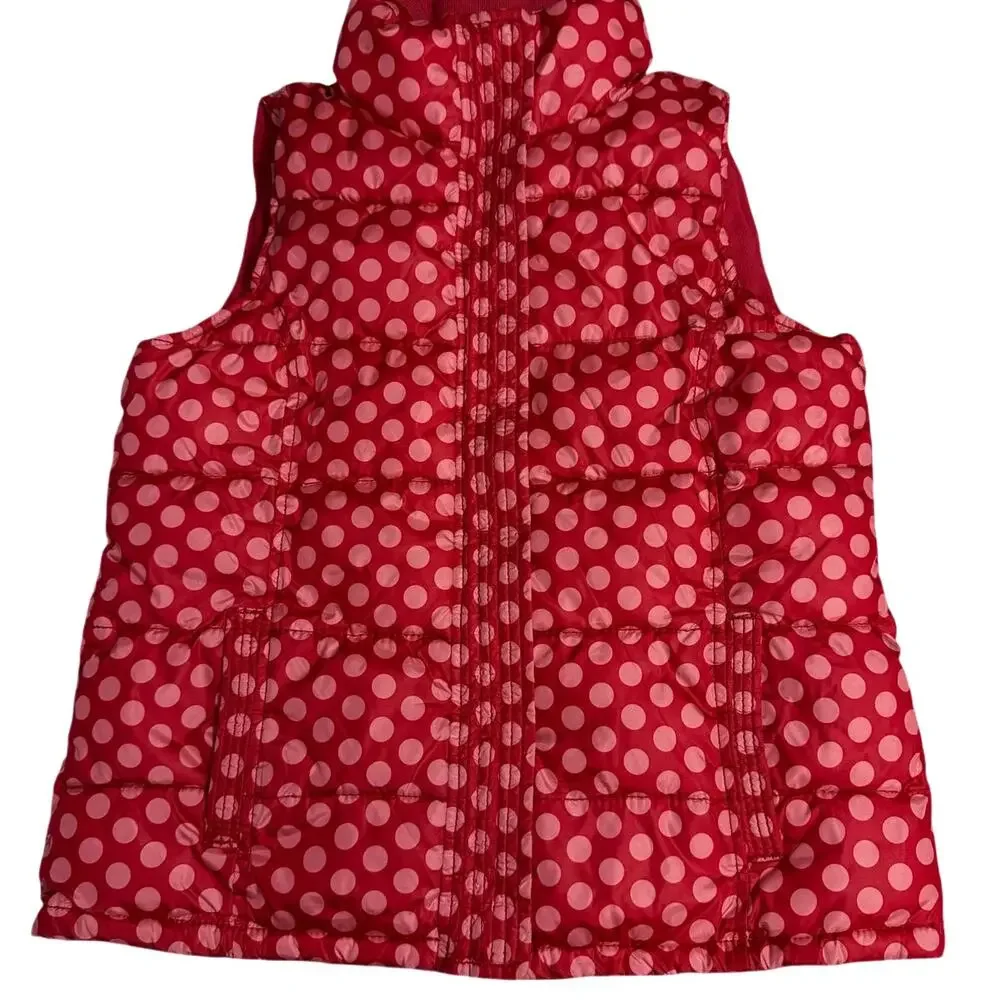 Gap Girl's Puffer Vest Kid's XL 12 Pink Polka Dots Zip Up Fleece Lined Quilted